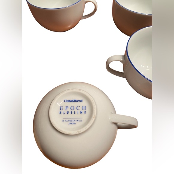 Crate & Barrel Epoch Blue Line Flat Cups 2 1/2" Tea Coffee Kathleen Wills Set 4 - Picture 4 of 4